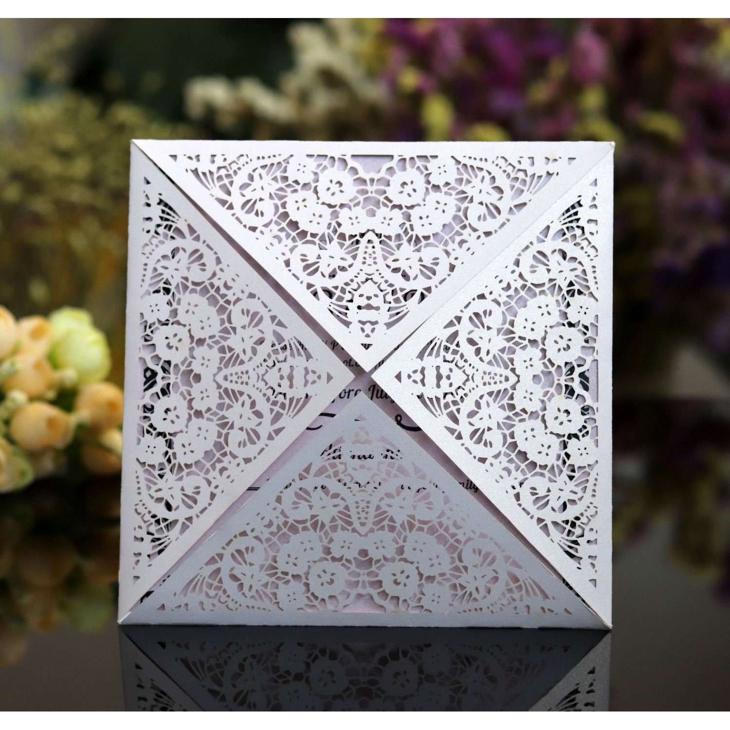 Square Invitation Card Wedding Decoration Marriage Invitation White Lace Card